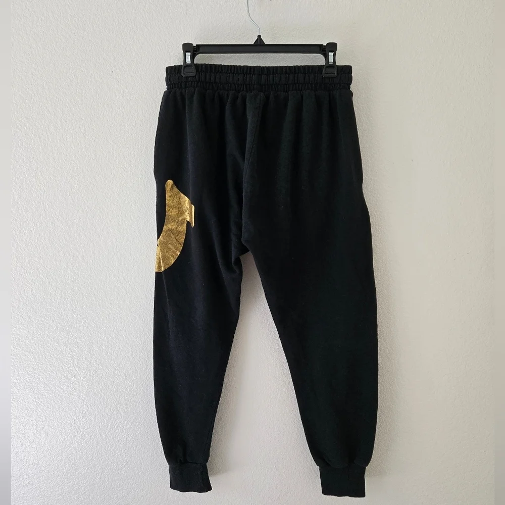 True Religion Mens Sweatpants Joggers Medium Gold HORSESHOE Logo Black Cuffed‎